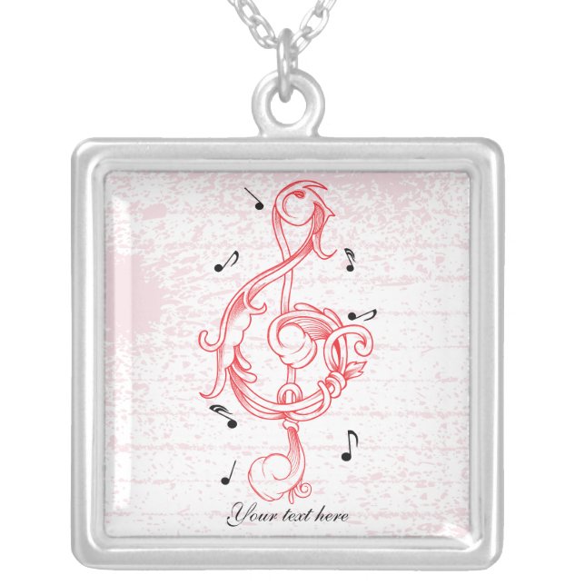Red scrollwork sol note key custom necklace (Front)