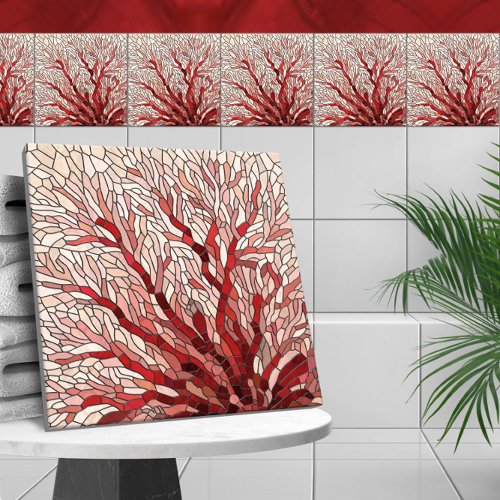 Red Sea Fan Coral mosaic art Ceramic Tile