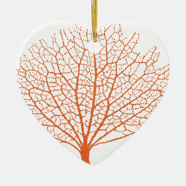 red sea fan coral silhouette ceramic ornament (Front)