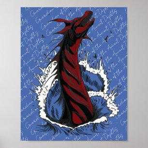 Red Sea Monster Serpent Ocean Waves Poster