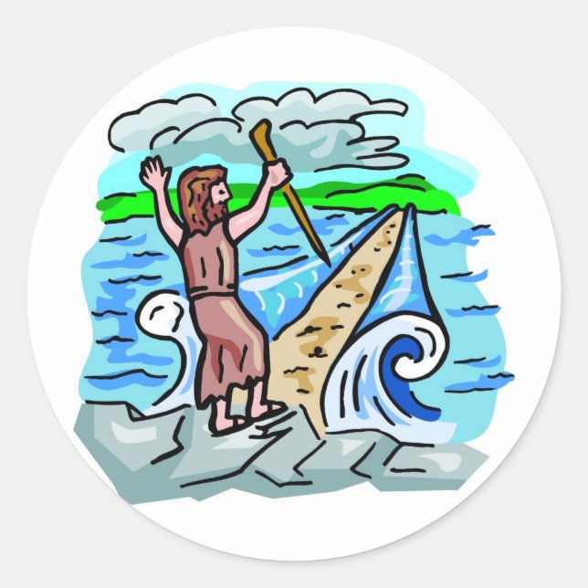 Red Sea parting Christian artwork Classic Round Sticker (Front)