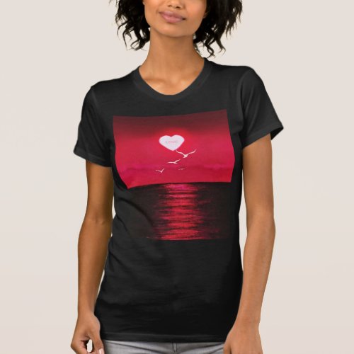 Red Sea Sunset T_Shirt Heart Sun _ Customizable