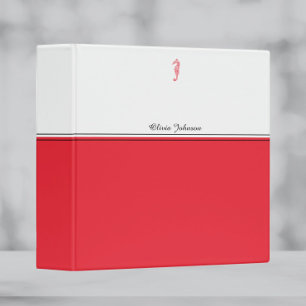 Red seahorse drawing sea life name elegant 3 ring binder