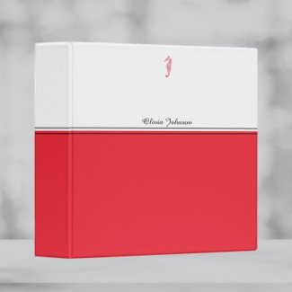 Red seahorse drawing sea life name elegant 3 ring binder