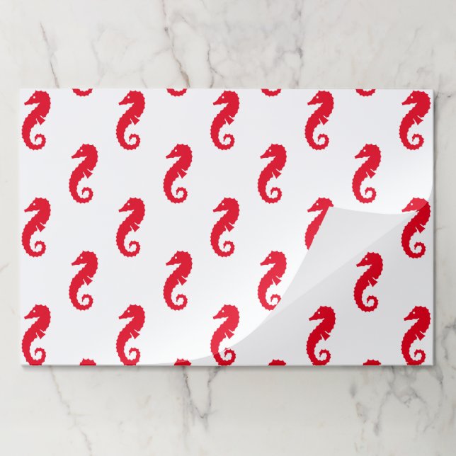 Red Seahorse pattern summer paper placemats (Folded)