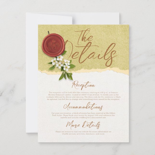 Red Seal Wedding Details Card (Front)