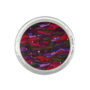Red Seascape Stained Glass Abstract Ring