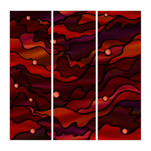 Red Seascape Stained Glass Abstract Triptych