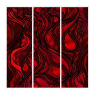 Red Seascape Stained Glass Abstract Triptych
