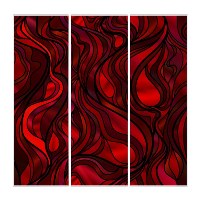 Red Seascape Stained Glass Abstract Triptych (Front)