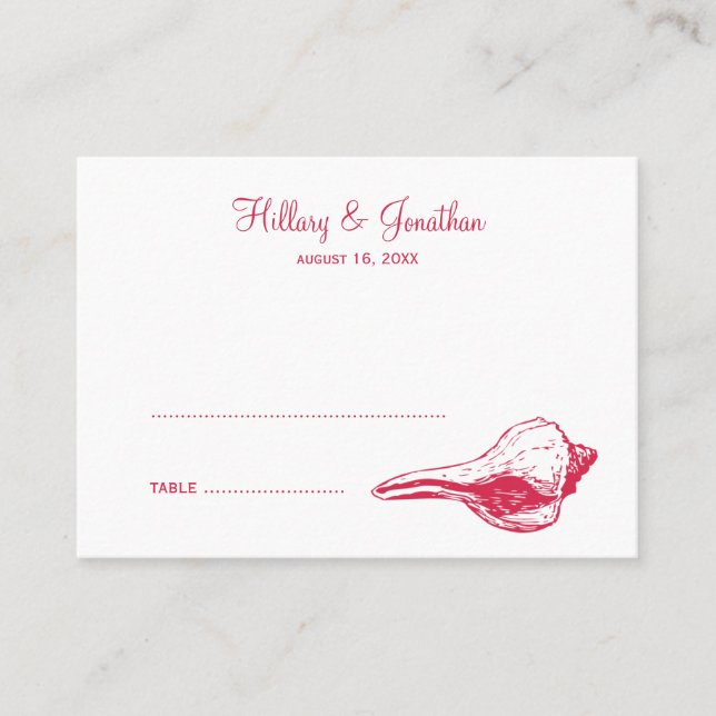 Red seashell beach theme wedding escort place card (Front)