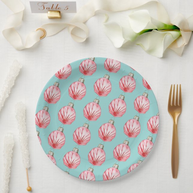 Red Seashell Ornament  Paper Plates (Wedding)