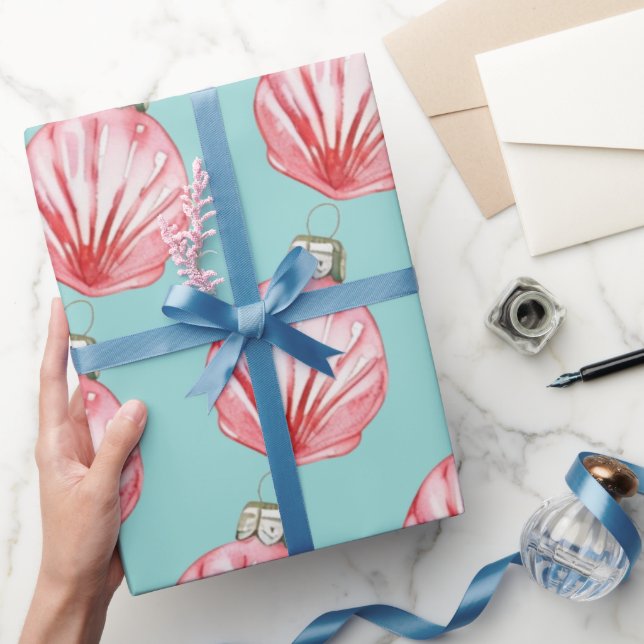 Red Seashell Ornament Pattern  Wrapping Paper (Gifting)