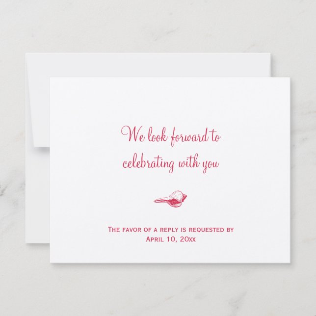 Red seashell wedding enclosure RSVP response Invitation (Front)