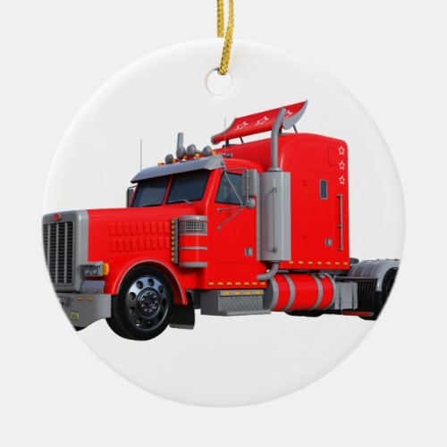 Red Semi Tracter Trailer Ceramic Ornament