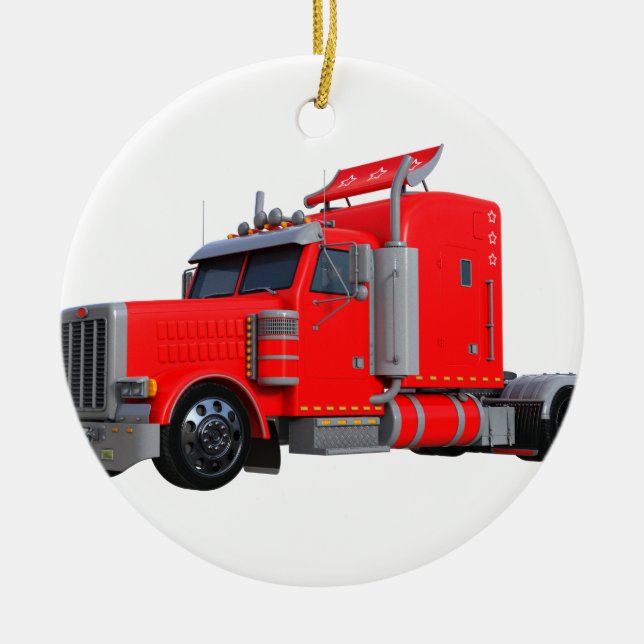 Red Semi Tracter Trailer Ceramic Ornament (Front)
