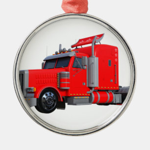 Red Semi Tracter Trailer Metal Ornament