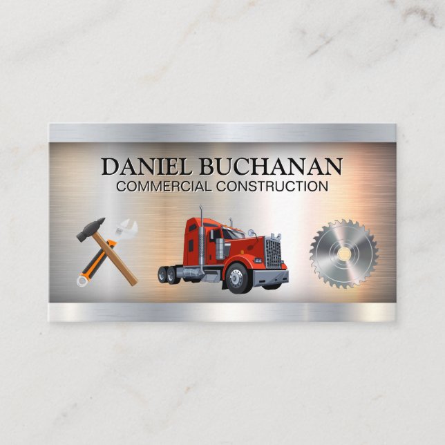 Red Semi Truck | Construction | Metal Saw Business Card (Front)