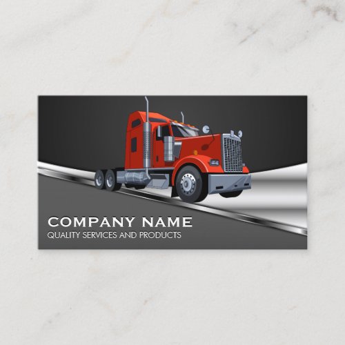 Red Semi Truck Logo  Metal Business Card