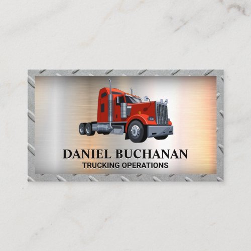Red Semi Truck  Metal Background Business Card