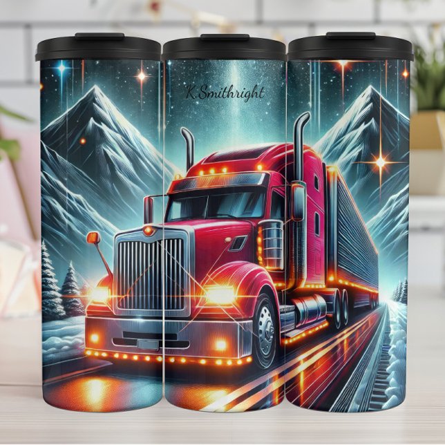Red Semi Truck Mountain Night Thermal Tumbler (Creator Uploaded)