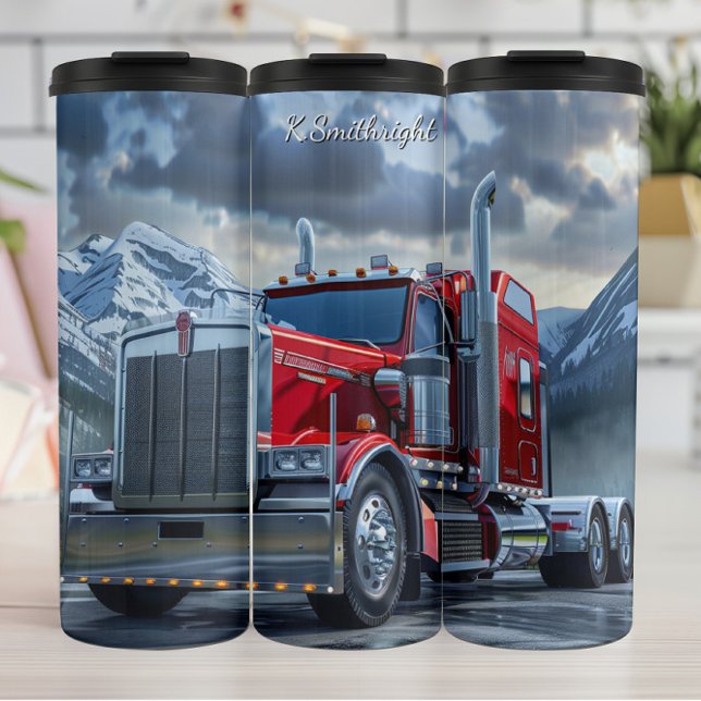 Red Semi Truck Mountainous Road Thermal Tumbler (Creator Uploaded)