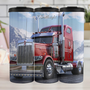 Red Semi Truck Snowy Mountain Pass Thermal Tumbler