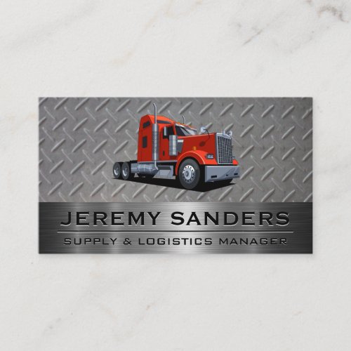 Red Semi Truck  Steel and Metal Business Card