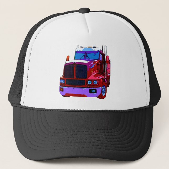 Red Semi Truck Trucker Hat (Front)