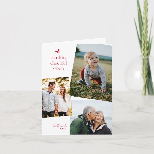 Red Sending Cheerful Vibes Three Photo Folded Card (Front)