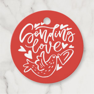 Red Sending Love Calligraphy Valentine's Day Favor Tags