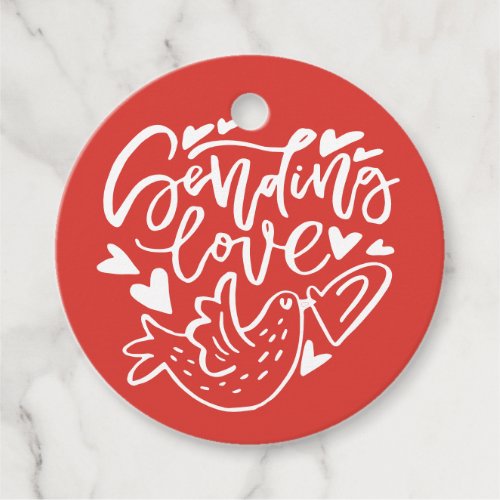 Red Sending Love Calligraphy Valentines Day Favor Tags