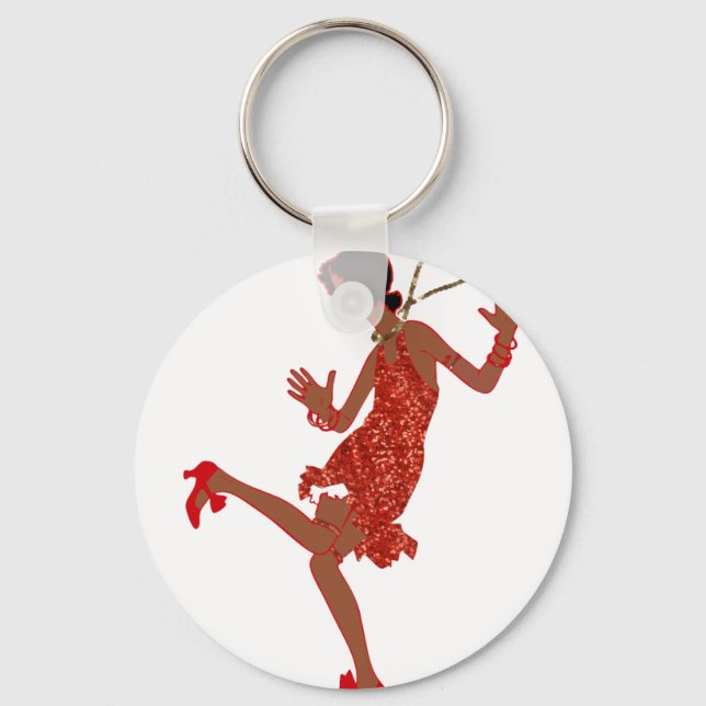 red sequin black flapper keychain (Front)