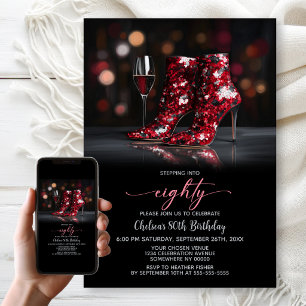 Red Sequin Boots 80th Birthday Party Invitation