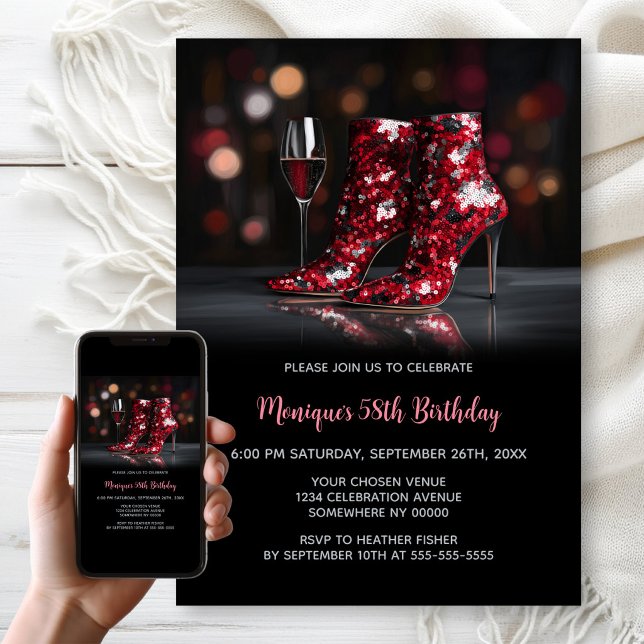 Red Sequin Boots Any Age Birthday Party Invitation (Creator Uploaded)