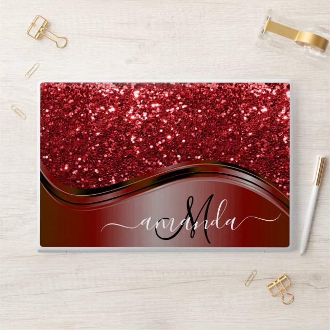 Red Sequin Glitter Handwritten Calligraphy  HP Laptop Skin (Desk)