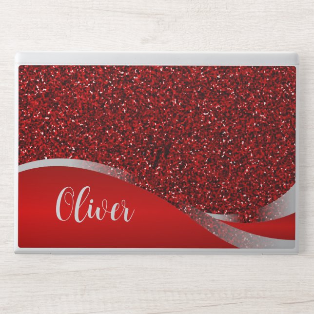 Red Sequin Glitter Handwritten HP Laptop Skin (Front)