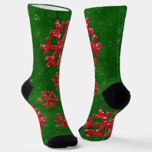 Red Sequin-Look Snowflake Christmas Socks
