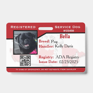 Red service dog ID card Badge