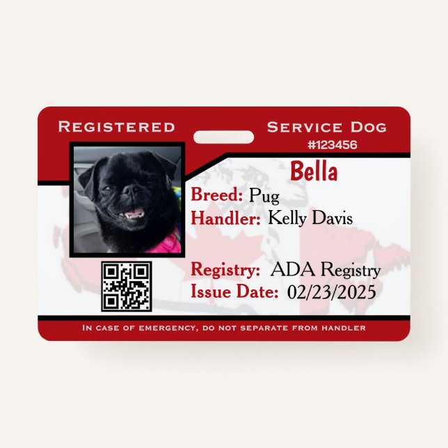 Red service dog ID card Badge (Front)