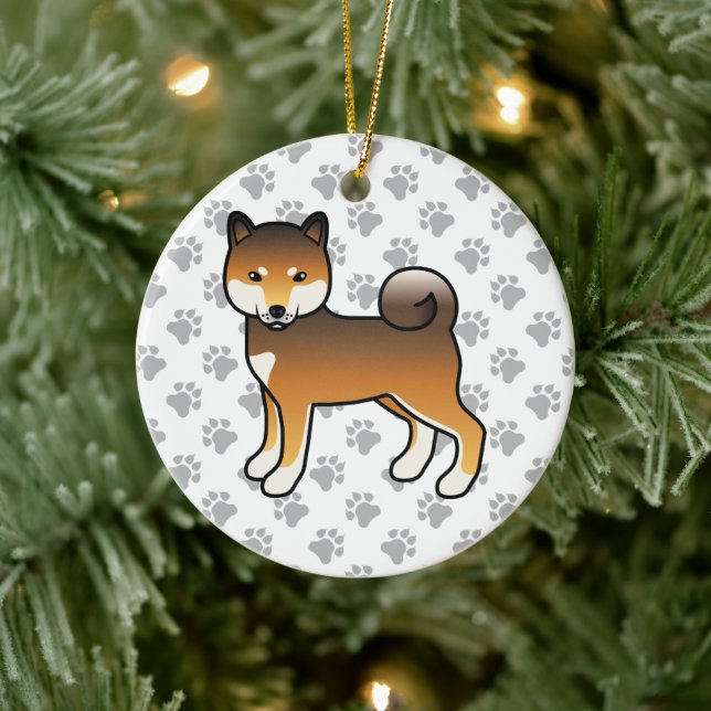 Red Sesame Shiba Inu Cartoon Dog Illustration Ceramic Ornament (Tree)
