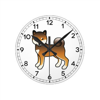 Red Sesame Shiba Inu Cartoon Dog Illustration Round Clock