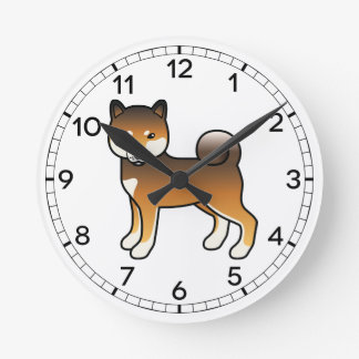 Red Sesame Shiba Inu Cartoon Dog Illustration Round Clock