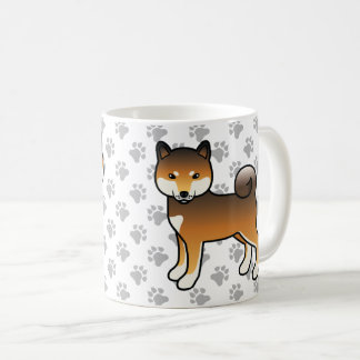 Red Sesame Shiba Inu Cartoon Dog &amp; Paws Coffee Mug