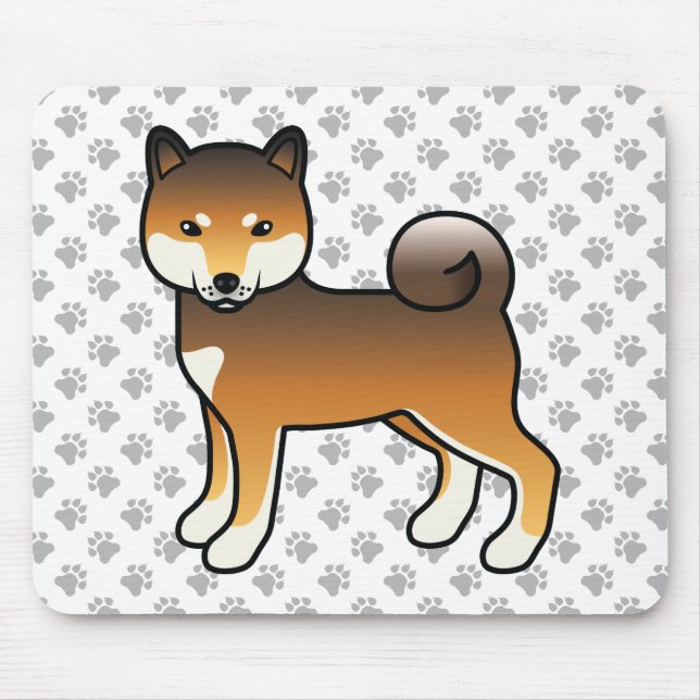 Red Sesame Shiba Inu Cartoon Dog & Paws Mouse Pad (Front)