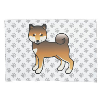 Red Sesame Shiba Inu Cartoon Dog &amp; Paws Pillow Case
