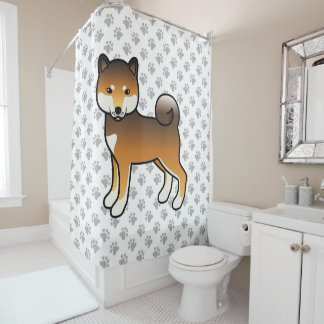 Red Sesame Shiba Inu Cartoon Dog &amp; Paws Shower Curtain