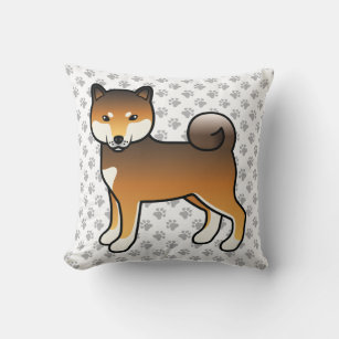 Red Sesame Shiba Inu Cartoon Dog & Paws Throw Pillow
