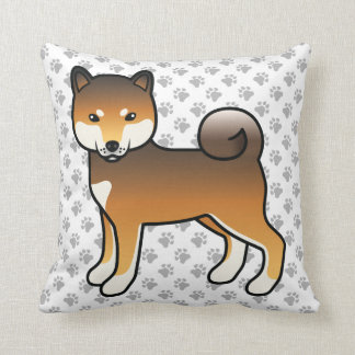 Red Sesame Shiba Inu Cartoon Dog &amp; Paws Throw Pillow