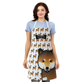 Red Sesame Shiba Inu Cute Cartoon Dog &amp; Name Apron